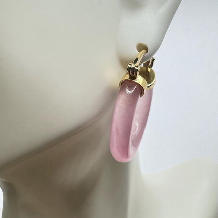 Vintage Purple Lavender Jade Gold Lucky Hoop Earrings