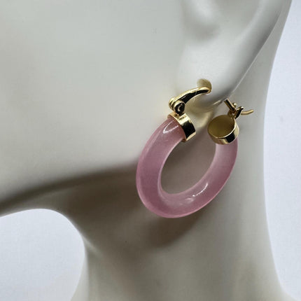 Vintage Purple Lavender Jade Gold Lucky Hoop Earrings