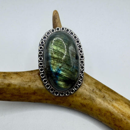 Vintage Chunky Rainbow Labradorite Cocktail Ring - Statement Band