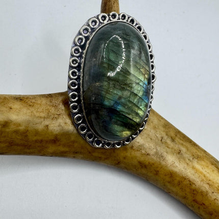 Vintage Chunky Rainbow Labradorite Cocktail Ring - Statement Band