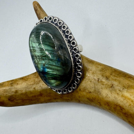 Vintage Chunky Rainbow Labradorite Cocktail Ring - Statement Band