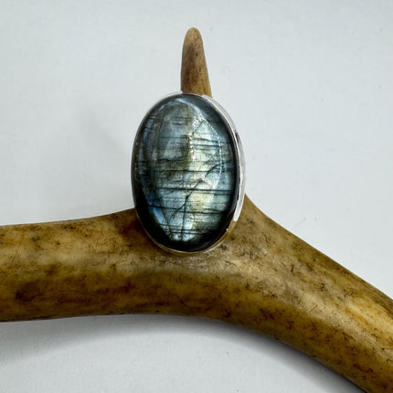 Vintage Chunky Rainbow Labradorite Cocktail Ring - Statement Band