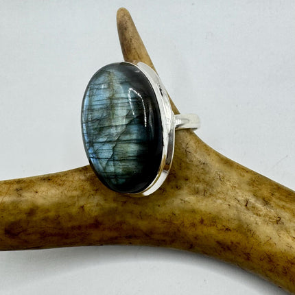 Vintage Chunky Rainbow Labradorite Cocktail Ring - Statement Band