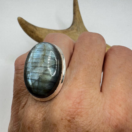 Vintage Chunky Rainbow Labradorite Cocktail Ring - Statement Band