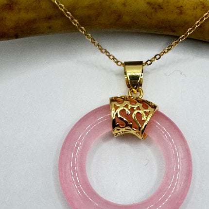 Vintage Pink Rose Quartz Boho Gold Filled Necklace - Layered stacking every day necklace