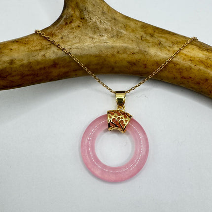 Vintage Pink Rose Quartz Boho Gold Filled Necklace - Layered stacking every day necklace