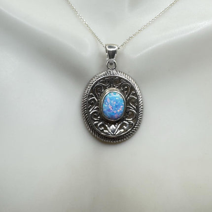 Vintage Silver Necklace | White Fire Opal Gemstone Crystal Birthstone Pendant on 925 Sterling Silver Chain Necklace
