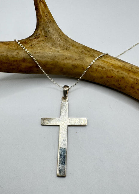 Vintage Silver Cross Pendant | Small Religious Charm Pendant 925 Sterling Silver Chain Prayer Necklace
