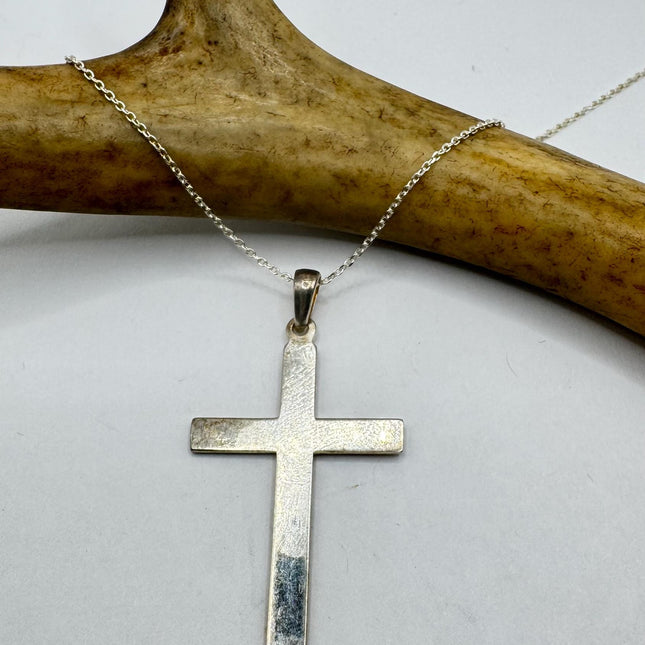 Vintage Silver Cross Pendant | Small Religious Charm Pendant 925 Sterling Silver Chain Prayer Necklace