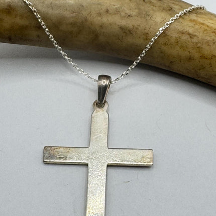 Vintage Silver Cross Pendant | Small Religious Charm Pendant 925 Sterling Silver Chain Prayer Necklace