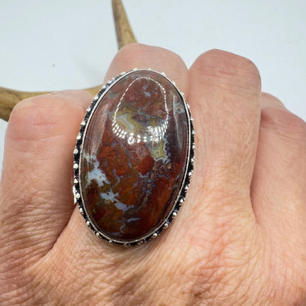 Vintage Silver Bronze Boho Ring | Red Jasper Unique Gift Statement Ring