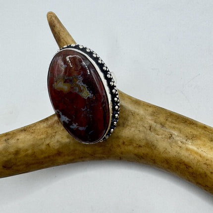 Vintage Silver Bronze Boho Ring | Red Jasper Unique Gift Statement Ring