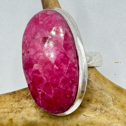 Vintage Silver Bronze Boho Ring | Raw Pink Ruby | Unique Gift Statement Ring