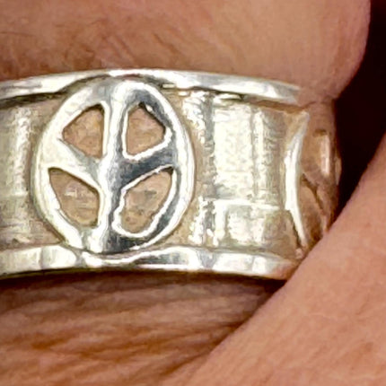 Vintage Peace Sign Silver Boho Cocktail Ring 925 Sterling Antique Wedding Engagement Band | Elijah collection