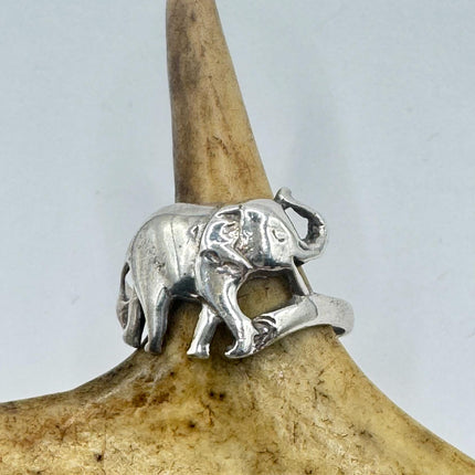 Vintage Elephant Silver Boho Cocktail Ring 925 Sterling Antique Wedding Engagement Band | Elijah collection