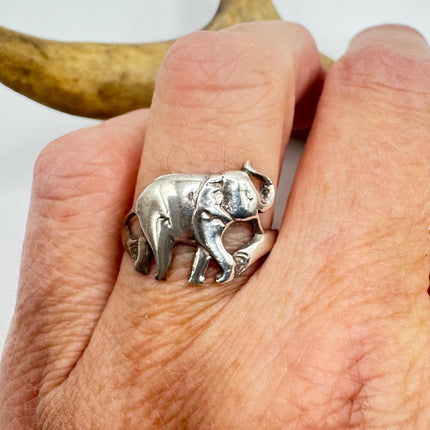 Vintage Elephant Silver Boho Cocktail Ring 925 Sterling Antique Wedding Engagement Band | Elijah collection