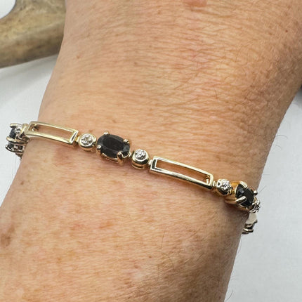 Vintage Black Onyx Gold Tennis Bracelet | Diamond Chip Infinity Heart | Golden 925 Sterling Silver Dainty Wedding Prom Jewelry