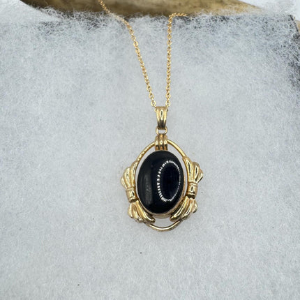 Vintage Tiny Gold Charm Necklace Black Onyx Gemstone Dainty Gold Filled Chain Necklace | Minimalist Style Crystal