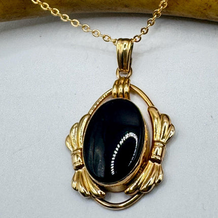 Vintage Tiny Gold Charm Necklace Black Onyx Gemstone Dainty Gold Filled Chain Necklace | Minimalist Style Crystal
