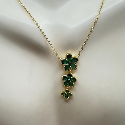 Vintage Green Chrome Diopside Flower Choker Gold 925 Sterling Silver Necklace