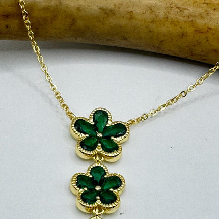 Vintage Green Chrome Diopside Flower Choker Gold 925 Sterling Silver Necklace