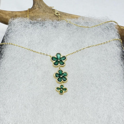 Vintage Green Chrome Diopside Flower Choker Gold 925 Sterling Silver Necklace