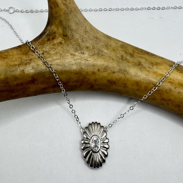 Vintage Silver Minimal Pendant | Cubic Zirconia Deco circle Choker 925 Sterling Silver Necklace Simple every day layered stacked chain