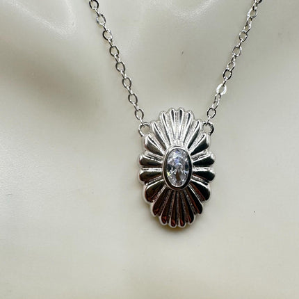 Vintage Silver Minimal Pendant | Cubic Zirconia Deco circle Choker 925 Sterling Silver Necklace Simple every day layered stacked chain