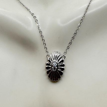 Vintage Silver Minimal Pendant | Cubic Zirconia Deco circle Choker 925 Sterling Silver Necklace Simple every day layered stacked chain