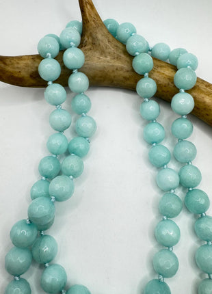 Vintage Blue Chalsedony Jumprope Necklace |Gemstone Dainty long Beaded Necklace | Minimalist Style Crystal