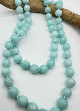 Vintage Blue Chalsedony Jumprope Necklace |Gemstone Dainty long Beaded Necklace | Minimalist Style Crystal