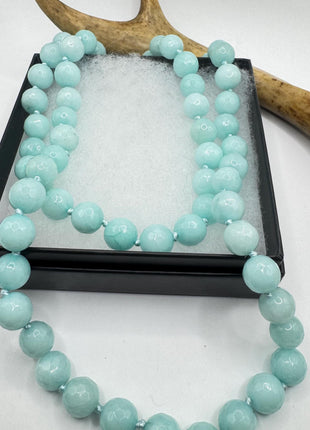 Vintage Blue Chalsedony Jumprope Necklace |Gemstone Dainty long Beaded Necklace | Minimalist Style Crystal