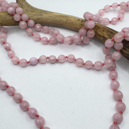 Vintage Pink Chalsedony Jumprope Necklace |Gemstone Dainty long Beaded Necklace | Minimalist Style Crystal 56 inch