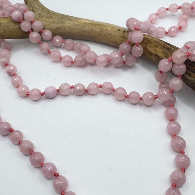 Vintage Pink Chalsedony Jumprope Necklace |Gemstone Dainty long Beaded Necklace | Minimalist Style Crystal 56 inch