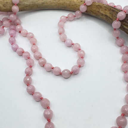 Vintage Pink Chalsedony Jumprope Necklace |Gemstone Dainty long Beaded Necklace | Minimalist Style Crystal 56 inch