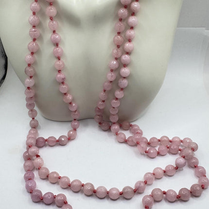 Vintage Pink Chalsedony Jumprope Necklace |Gemstone Dainty long Beaded Necklace | Minimalist Style Crystal 56 inch