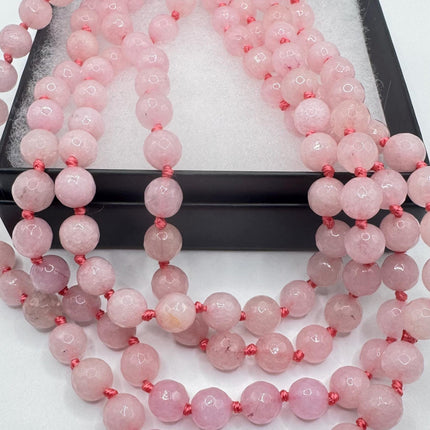 Vintage Pink Chalsedony Jumprope Necklace |Gemstone Dainty long Beaded Necklace | Minimalist Style Crystal 56 inch