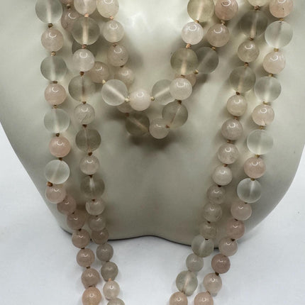 Vintage Pink Rose Quartz Jumprope Necklace |Gemstone 2 long Beaded Necklaces | Minimalist Style Crystal 36 inch