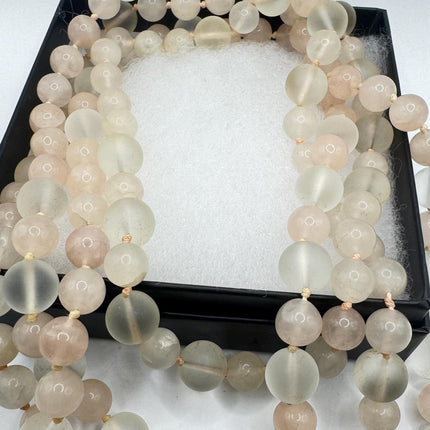Vintage Pink Rose Quartz Jumprope Necklace |Gemstone 2 long Beaded Necklaces | Minimalist Style Crystal 36 inch