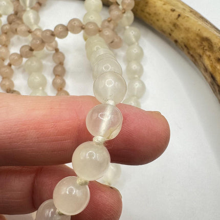 Vintage Pink Rose Quartz Jumprope Necklace |Gemstone 2 long Beaded Necklaces | Minimalist Style Crystal 36 inch