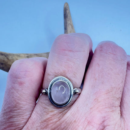 Vintage Pink 925 Sterling Silver Boho Ring | Rose Quartz | Unique Gift Statement Ring Elijah Collection