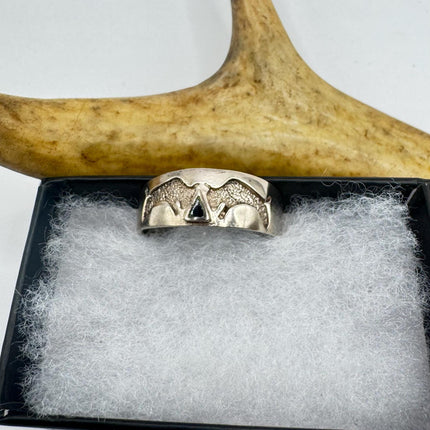 Vintage Silver Boho Cocktail Ring 925 Sterling Antique Wedding Engagement Band | Water Buffalo Motif Elijah collection