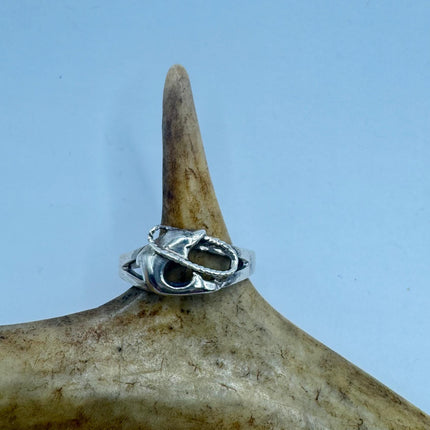 Vintage Silver Boho Cocktail Ring 925 Sterling Antique Wedding Engagement Band | Dolphin Motif Elijah collection