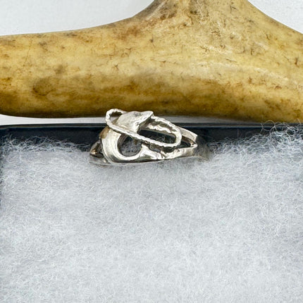 Vintage Silver Boho Cocktail Ring 925 Sterling Antique Wedding Engagement Band | Dolphin Motif Elijah collection