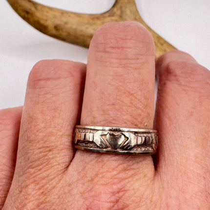 Vintage Silver Boho Cocktail Ring 925 Sterling Antique Wedding Engagement Irish Claddah Band | Celtic Knot Elijah collection