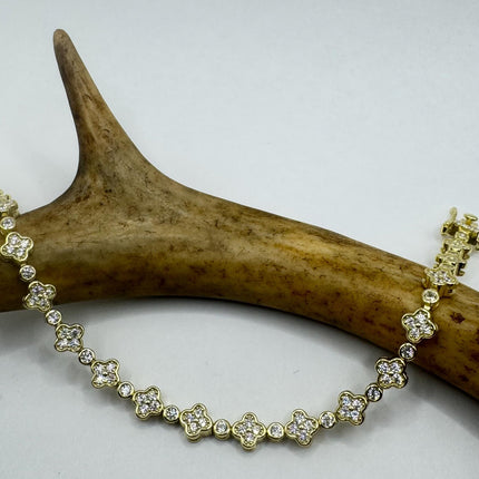 Vintage Tennis Bracelet | Bezel Set Cubic Zirconia Crystal Diamond Gemstone in Golden 925 Sterling Silver | Stackable Everyday Elegant