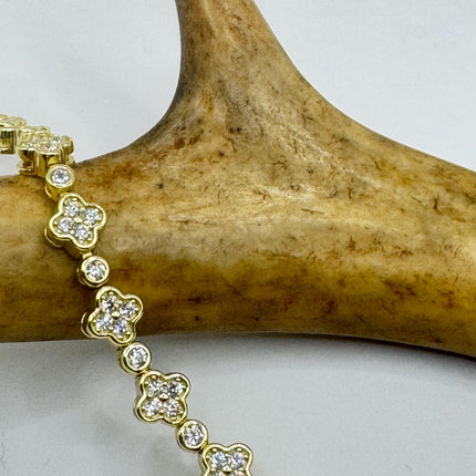 Vintage Tennis Bracelet | Bezel Set Cubic Zirconia Crystal Diamond Gemstone in Golden 925 Sterling Silver | Stackable Everyday Elegant