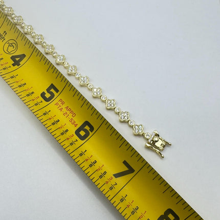Vintage Tennis Bracelet | Bezel Set Cubic Zirconia Crystal Diamond Gemstone in Golden 925 Sterling Silver | Stackable Everyday Elegant