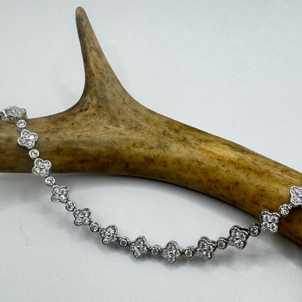 Vintage Tennis Flower Bracelet | Bezel Set Cubic Zirconia Crystal Diamond Gemstone in 925 Sterling Silver | Stackable Everyday Elegant