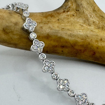 Vintage Tennis Flower Bracelet | Bezel Set Cubic Zirconia Crystal Diamond Gemstone in 925 Sterling Silver | Stackable Everyday Elegant